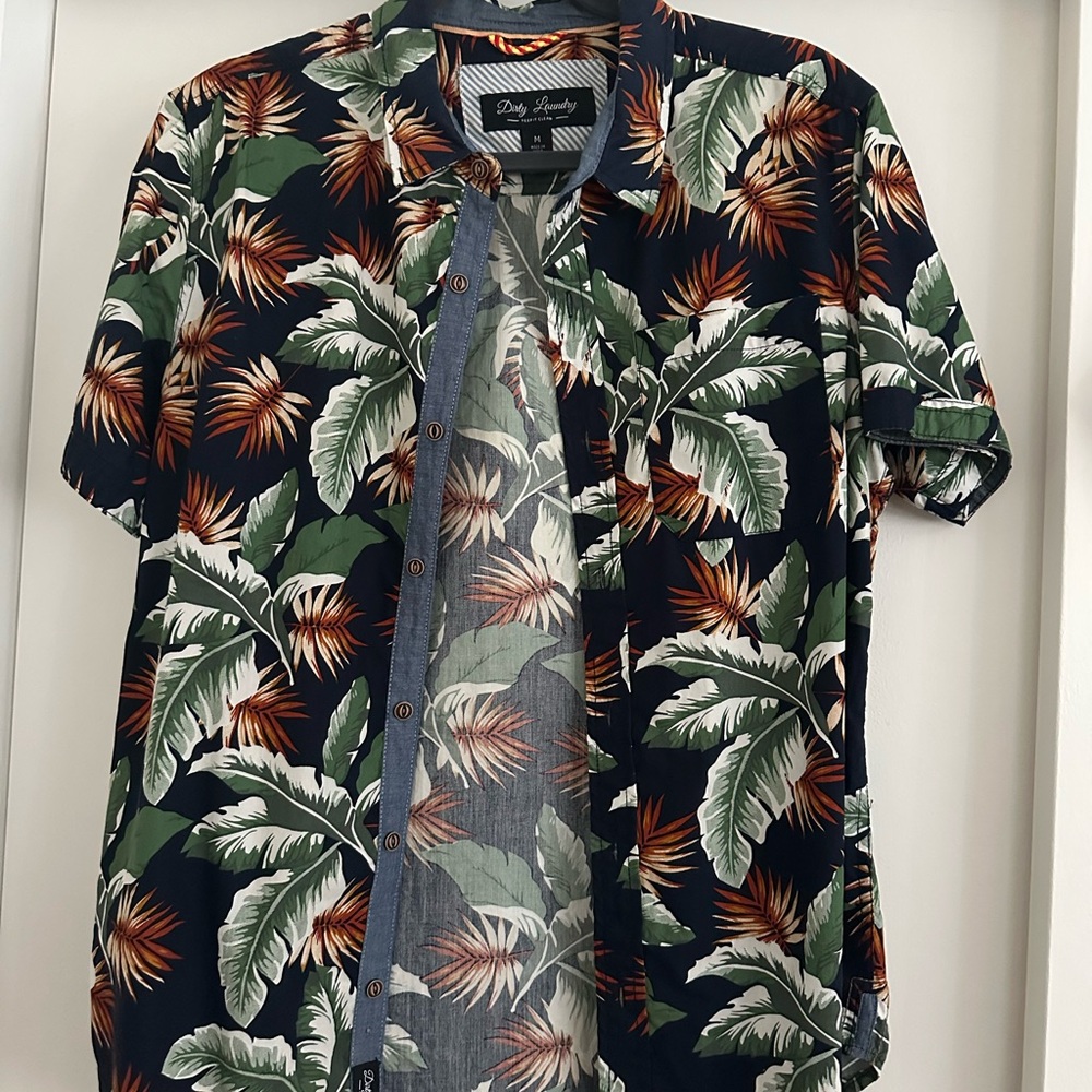 Hawaiian Tropical Leaf Print Tiki Shirt